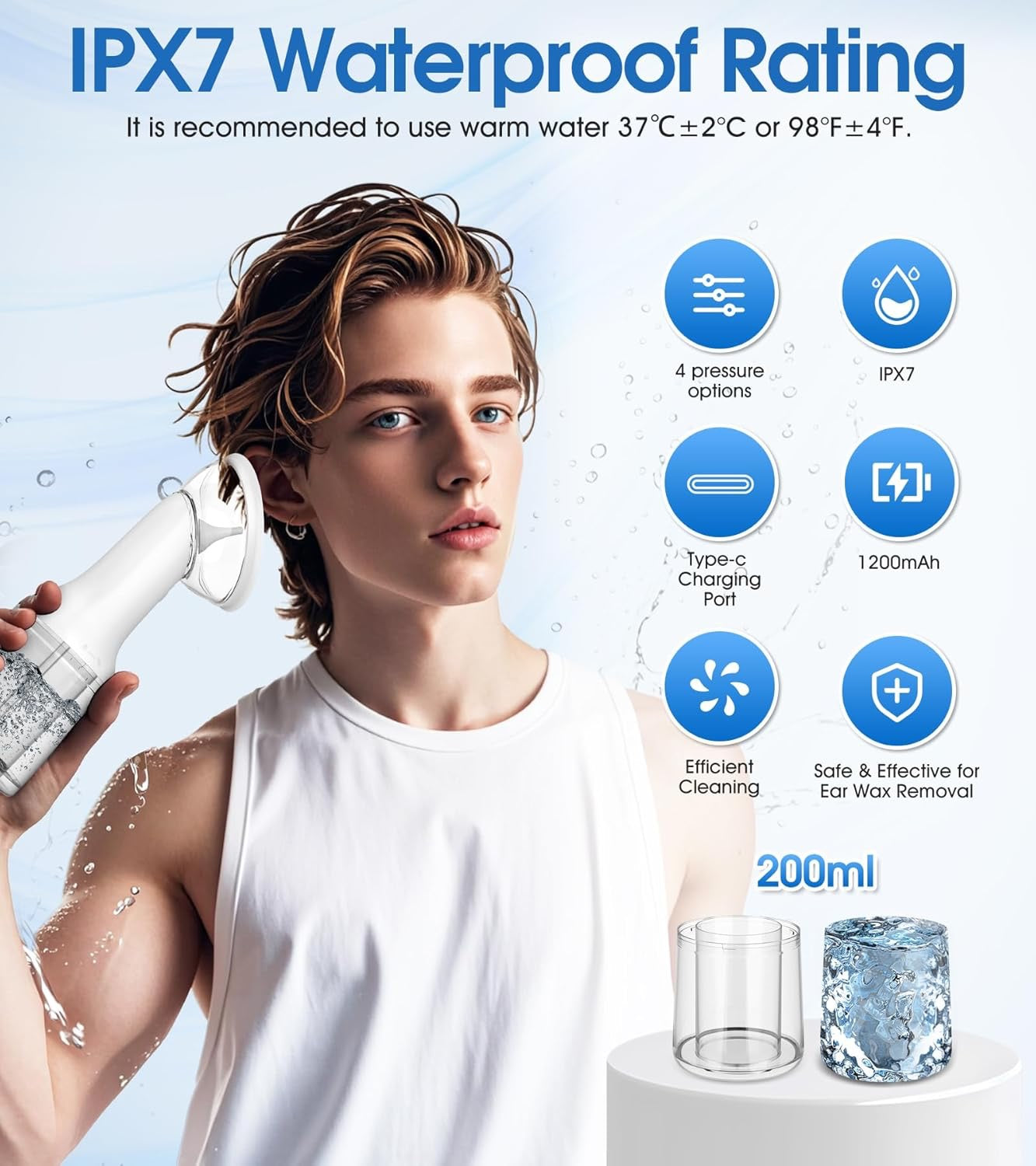 Automatic Ear Wax Removal,Upgrade USB Electric Water Powered Ear Cleaner with 4 Cleaning Modes IPX7 Waterproof Ear Irrigation System Reusable Ear Flushing Cleaning Tool for Kids Adults