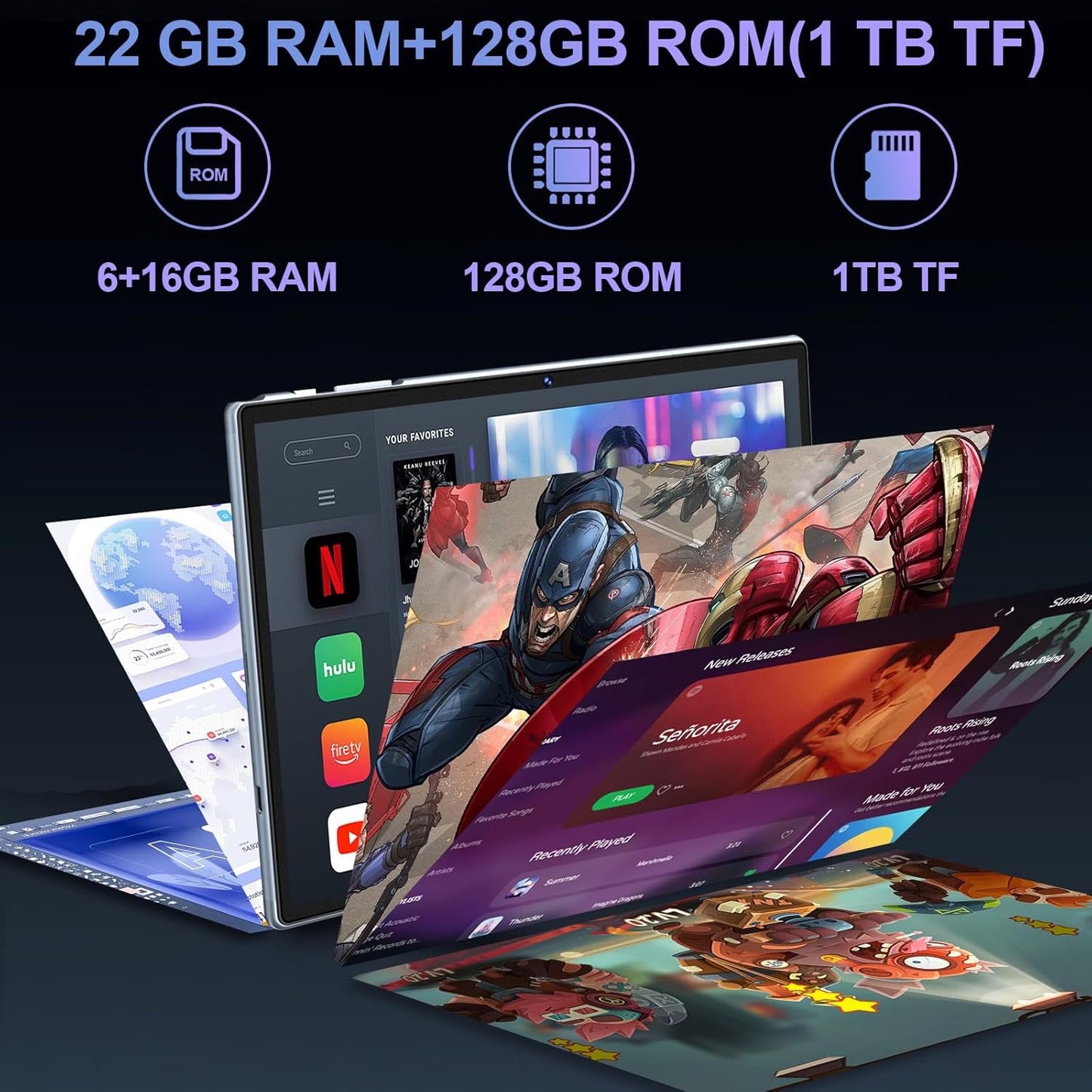 10 Inch Android 14 Tablets, 22GB RAM+128GB ROM(TF 1TB), 8000mAh, 8-Core 2.0 GHz, 5G WiFi, Widevine L1, Netflix FHD, 8+5MP, GMS | BT5.0 | Face ID, Tablet with keyboard&Mouse, Grey