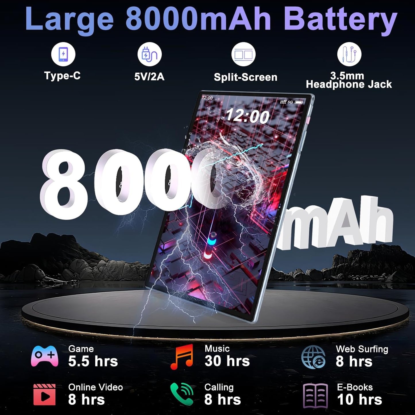 10 Inch Android 14 Tablets, 22GB RAM+128GB ROM(TF 1TB), 8000mAh, 8-Core 2.0 GHz, 5G WiFi, Widevine L1, Netflix FHD, 8+5MP, GMS | BT5.0 | Face ID, Tablet with keyboard&Mouse, Grey