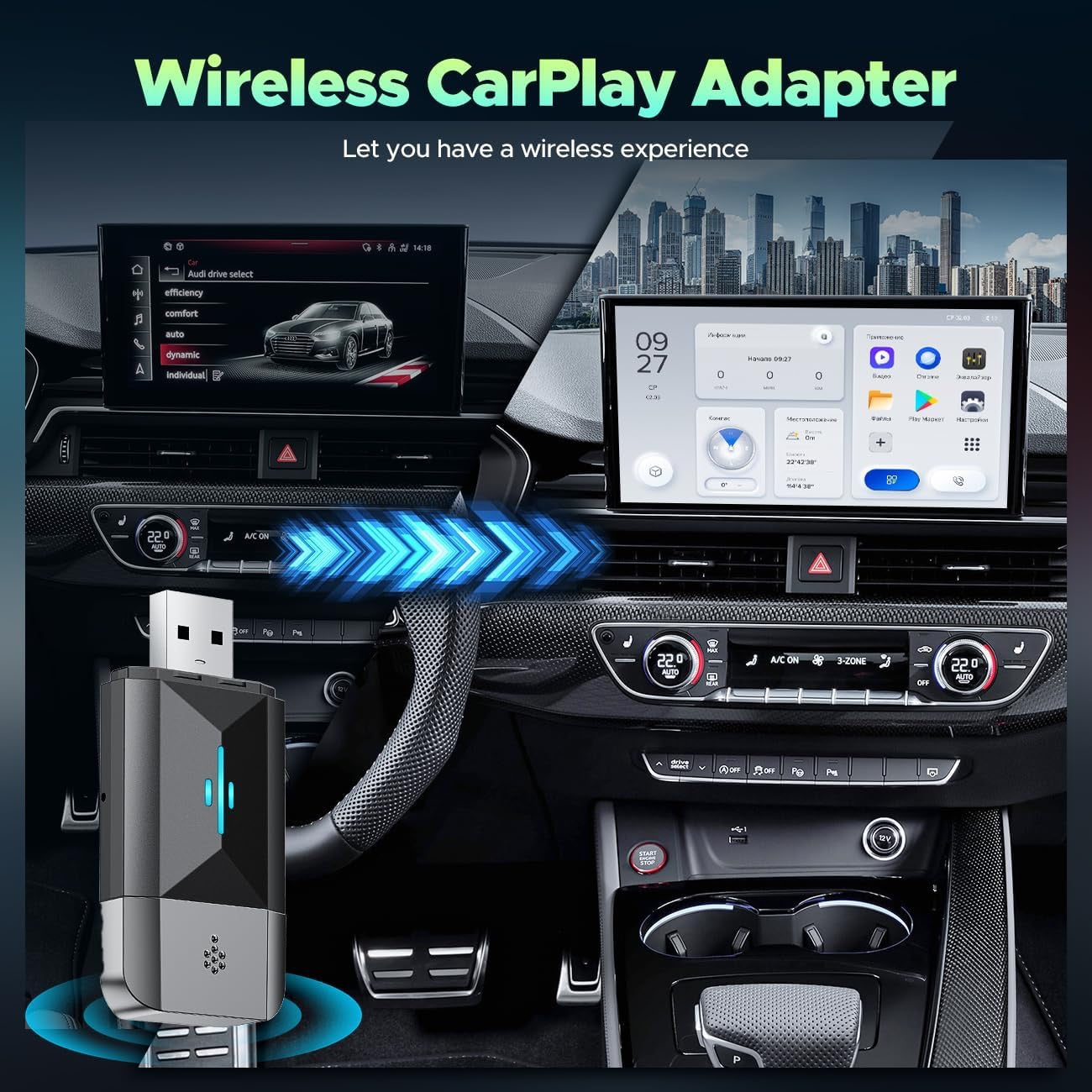 Wireless Carplay Adapter 2 in 1 for Apple CarPlay & Android Auto,Wireless CarPlay Dongle Converts Wired to Wireless,Compatible with Cars from 2016,Plug & Play, Supports iOS 10+& Android 11+