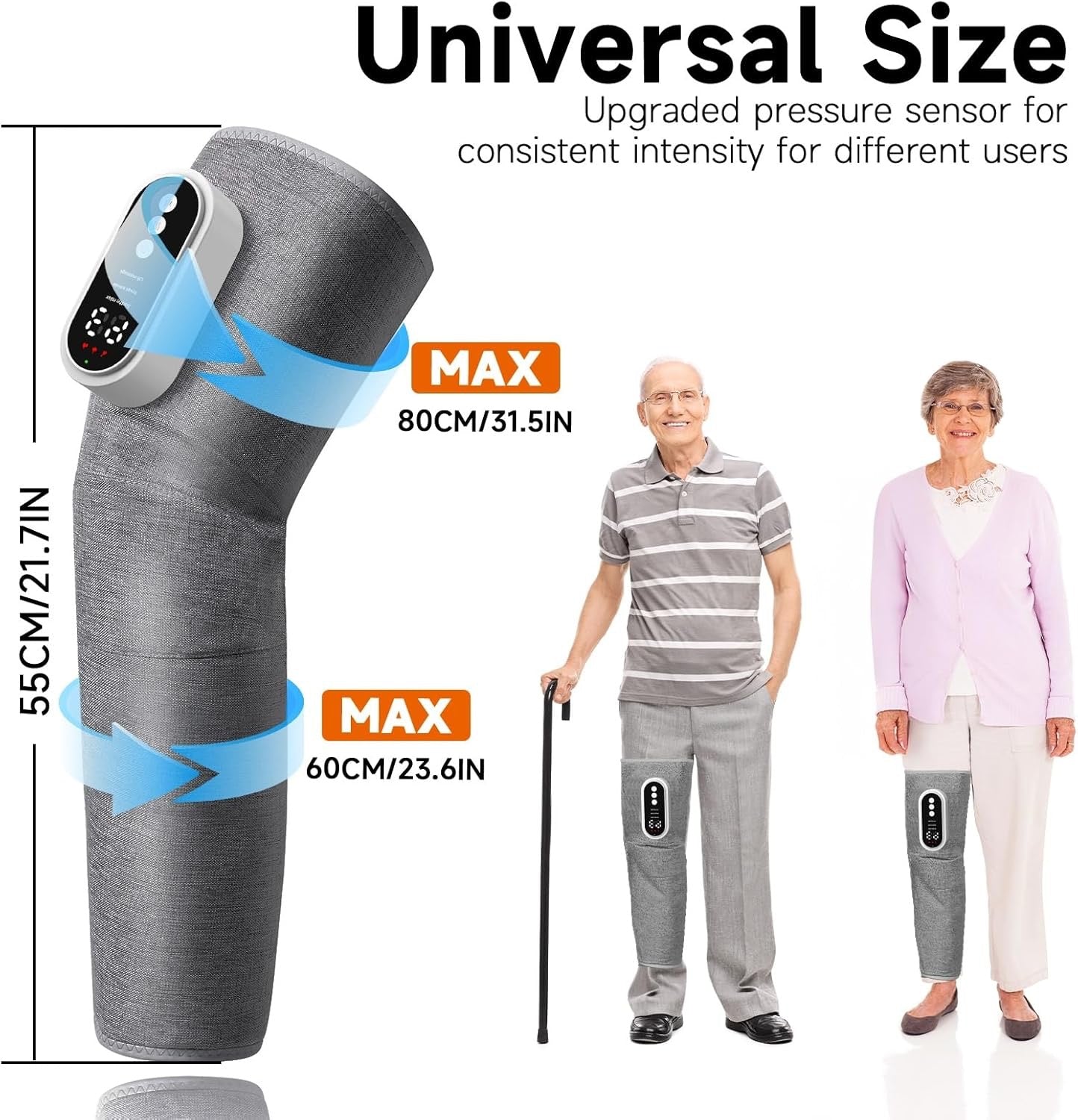 Cordless Leg Massager, Electric Leg Airbag Massager with 3 Modes & Intensity & Knee Heating, with LCD Display, Lymphatic Drainage Massagers with 15 Minutes Timer - Single
