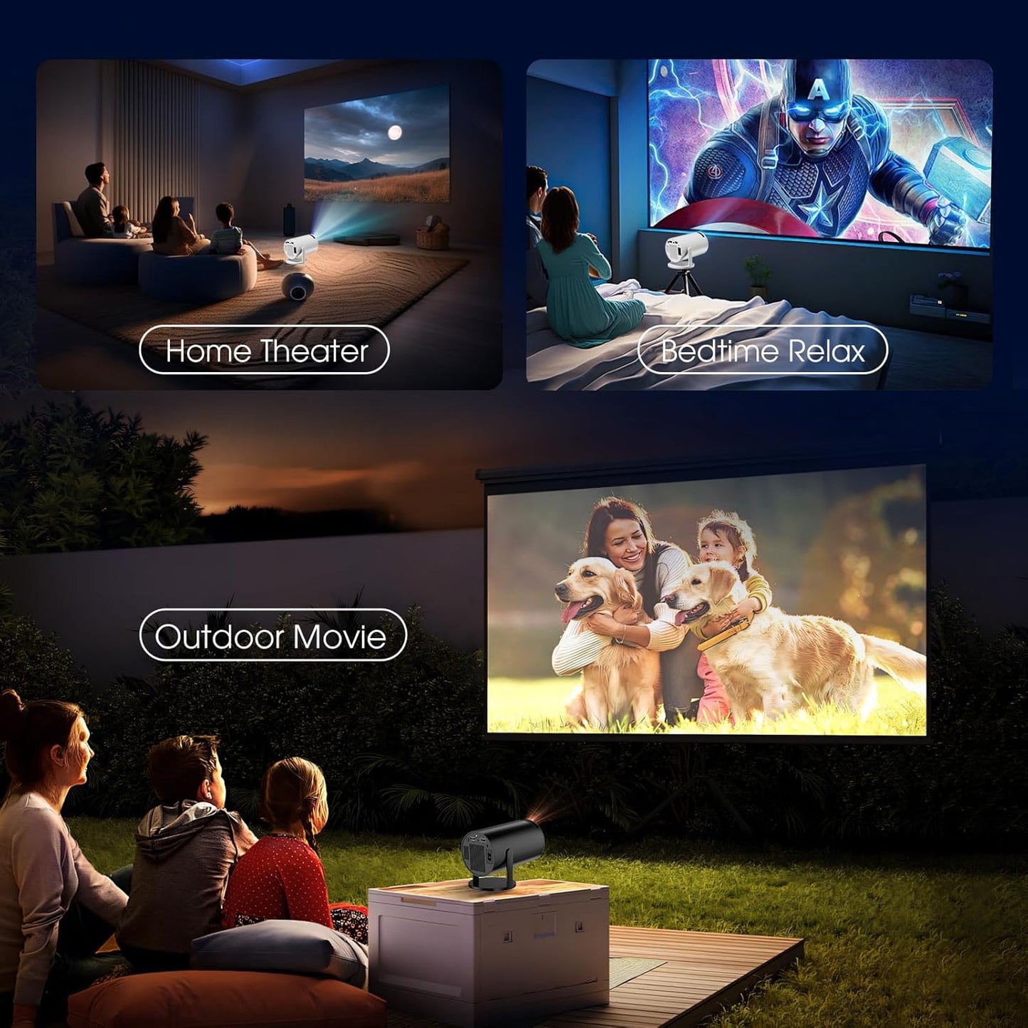2025 Newest Mini Projector 1080P FHD 4K Support Projector with Mouse Portable Projector with WiFi and Bluetooth 180° Adjustable Auto Keystone HDMI/TV Stick/USB/PS5/Laptop, with HDMI Cable & Mouse