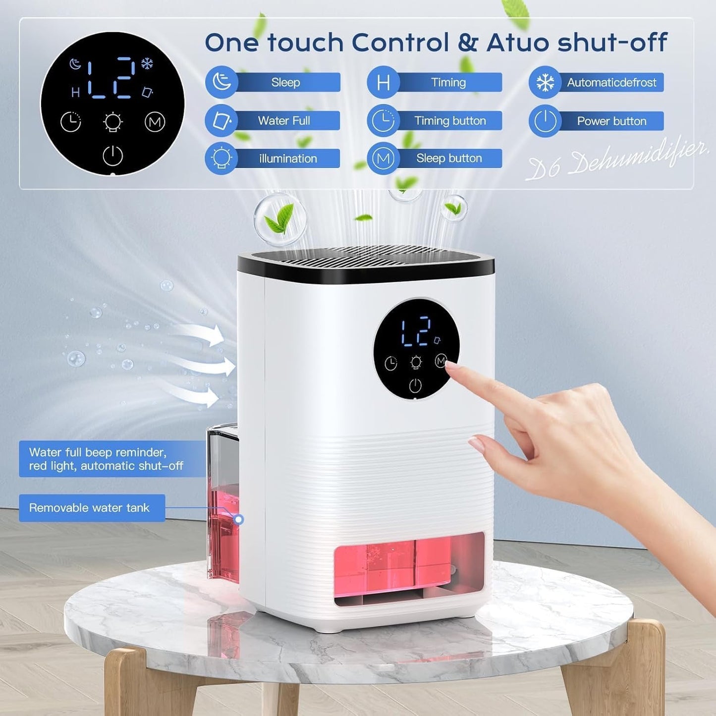 Dehumidifier for Home, 1.6L(54.11 oz) Dehumidifiers for Drying Clothes 2 Mode Auto Shut Off & 24H Timer Touch Control 7-Color Lights Quiet Dehumidifier for Bedroom Bathroom Basements Closet RV