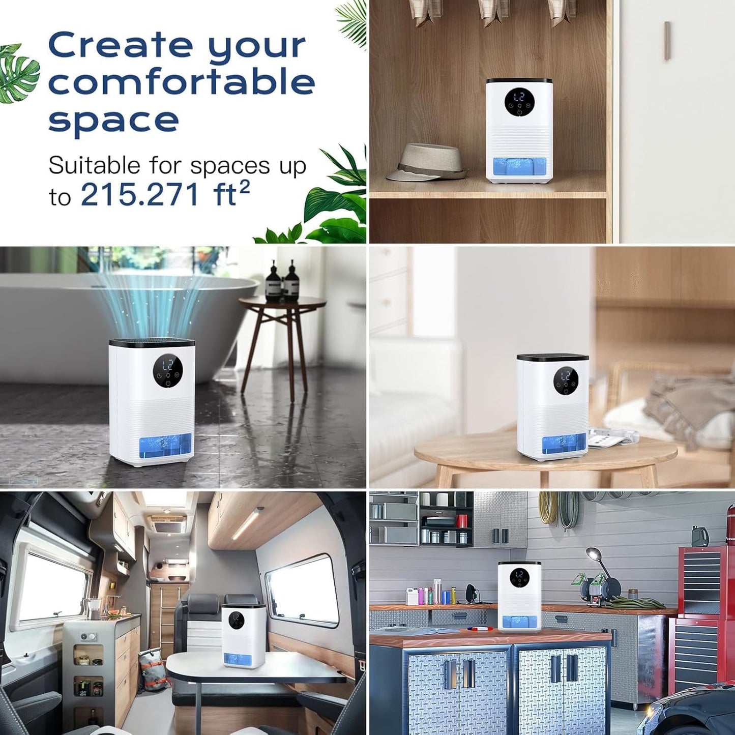 Dehumidifier for Home, 1.6L(54.11 oz) Dehumidifiers for Drying Clothes 2 Mode Auto Shut Off & 24H Timer Touch Control 7-Color Lights Quiet Dehumidifier for Bedroom Bathroom Basements Closet RV