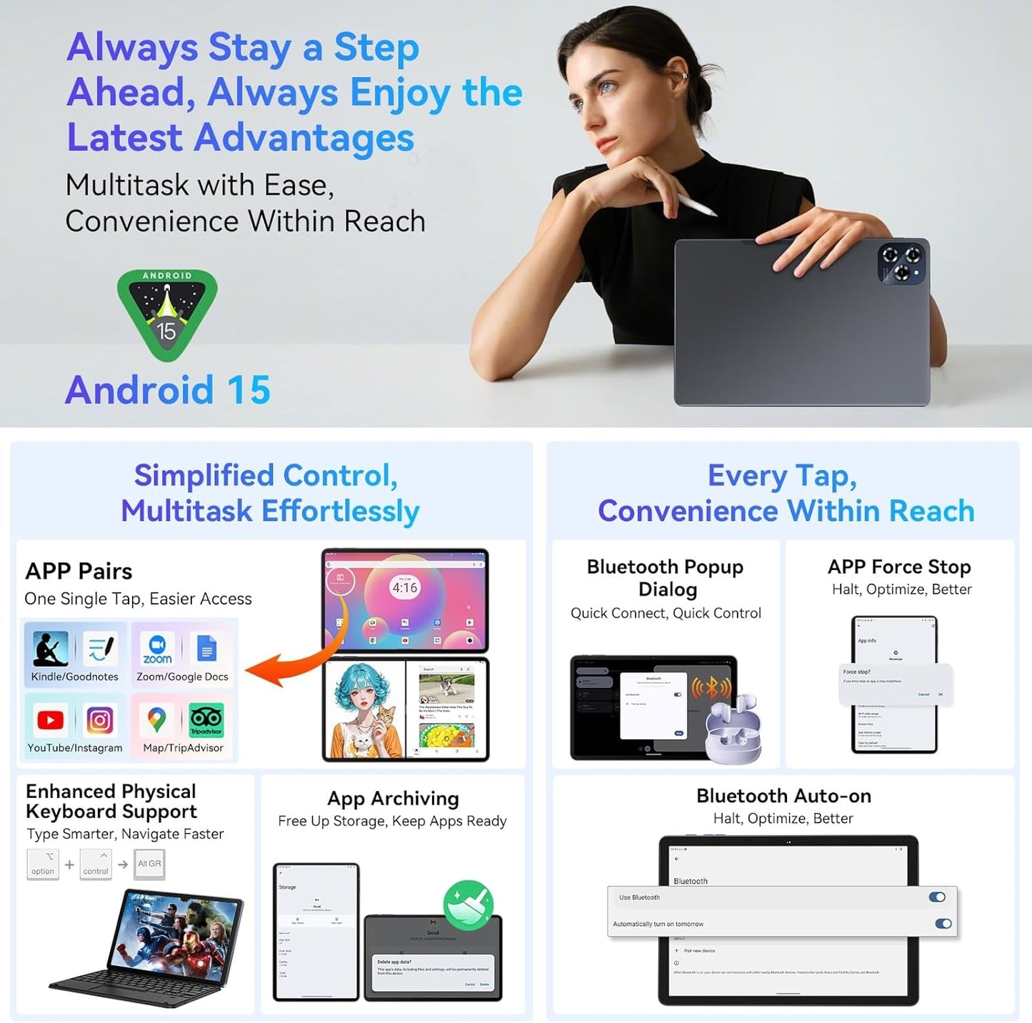 2025 Newest Android 15 AI Tablet,11 Inch Android Tablets With SIM Card Slot,24GB RAM+256GB ROM(TF 2TB),5G WIFI|Octa-Core|8000 mAH|Widevine L1| Netflix|8MP+16MP|Bluetooth 5.0|GPS,2-Year Warranty-Grey