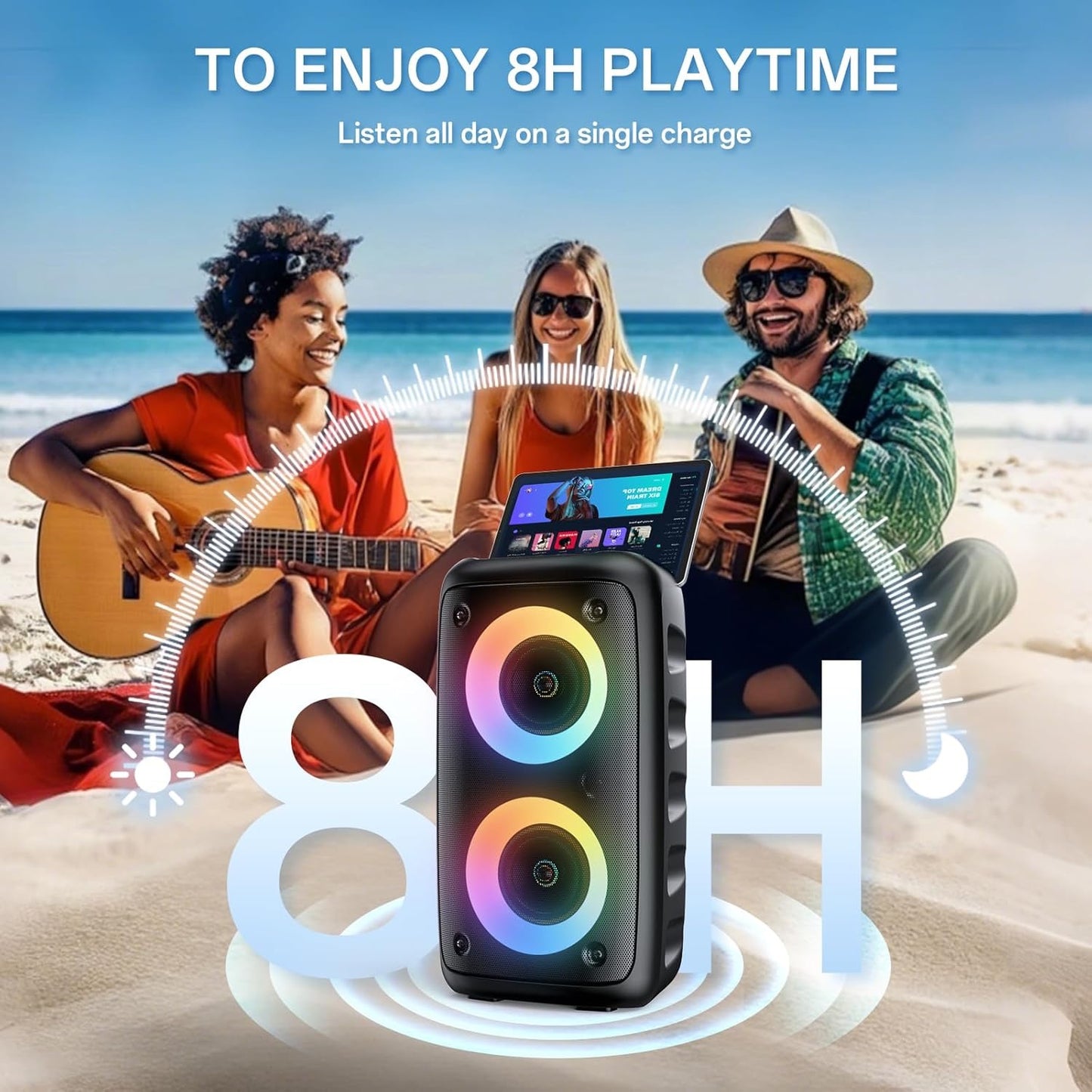 Karaoke Machine, Portable Bluetooth Speaker with 2 Wireless Karaoke Microphones, Karaoke for Adults Kids with Upgraded Subwoofer, PA System, Support TWS/TF/USB/AUX, Party