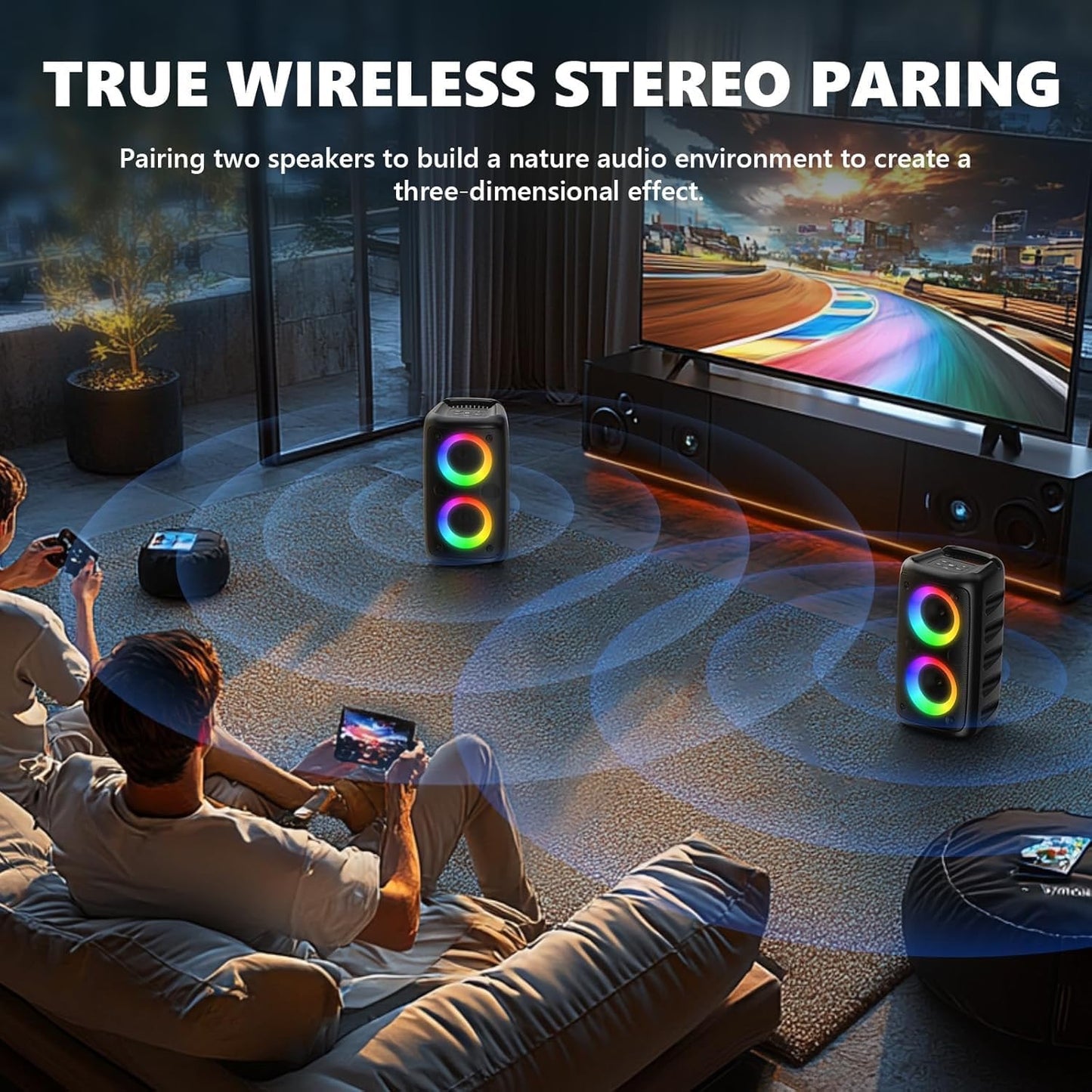 Karaoke Machine, Portable Bluetooth Speaker with 2 Wireless Karaoke Microphones, Karaoke for Adults Kids with Upgraded Subwoofer, PA System, Support TWS/TF/USB/AUX, Party
