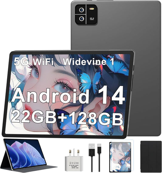Tablet Android 14 10 inch, 22GB+128GB, Octa-Core, 800 * 1280 HD丨WiFi 6丨BT 5.0丨8000mAh丨5MP+8MP, Widevine L1, Tablet Case-Gray