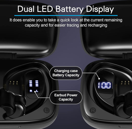 Wireless Earbuds, Bluetooth5.0 Earphones, 48Hrs Play Time LED Display In-Ear Headphones Built in Mic Deep Bass Stereo IPX5 Waterproof Earbuds for Sports Workout Running