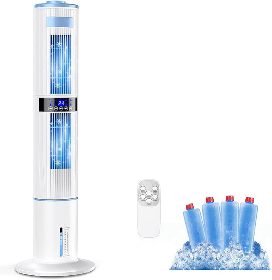 Mobile Air Conditioners, 4 in 1 Tower Fan/Air Purifier/Humidifier/Evaporative Coolers 65W 1-24H Timer 4 Mode 8M/S Wind w/ 4 Ice Box 10M Remote Control Air Conditioning for Home/Bedroom/Office