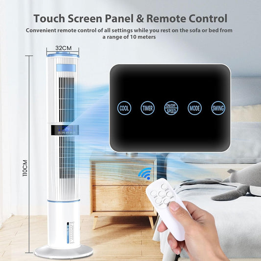 Mobile Air Conditioners, 4 in 1 Tower Fan/Air Purifier/Humidifier/Evaporative Coolers 65W 1-24H Timer 4 Mode 8M/S Wind w/ 4 Ice Box 10M Remote Control Air Conditioning for Home/Bedroom/Office