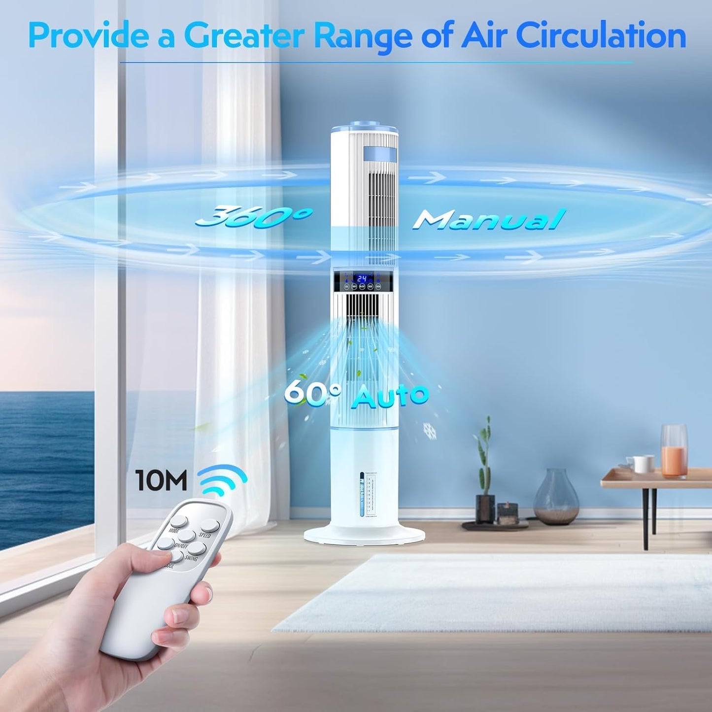 Mobile Air Conditioners, 4 in 1 Tower Fan/Air Purifier/Humidifier/Evaporative Coolers 65W 1-24H Timer 4 Mode 8M/S Wind w/ 4 Ice Box 10M Remote Control Air Conditioning for Home/Bedroom/Office