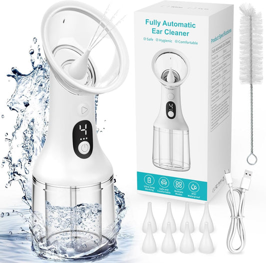 Automatic Ear Wax Removal,Upgrade USB Electric Water Powered Ear Cleaner with 4 Cleaning Modes IPX7 Waterproof Ear Irrigation System Reusable Ear Flushing Cleaning Tool for Kids Adults