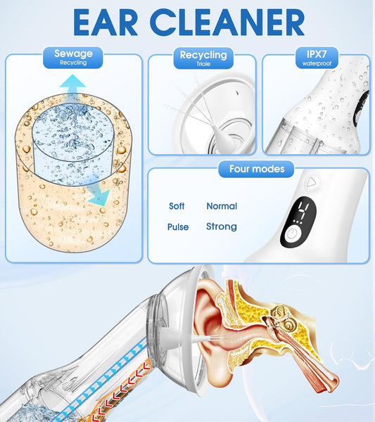 Automatic Ear Wax Removal,Upgrade USB Electric Water Powered Ear Cleaner with 4 Cleaning Modes IPX7 Waterproof Ear Irrigation System Reusable Ear Flushing Cleaning Tool for Kids Adults