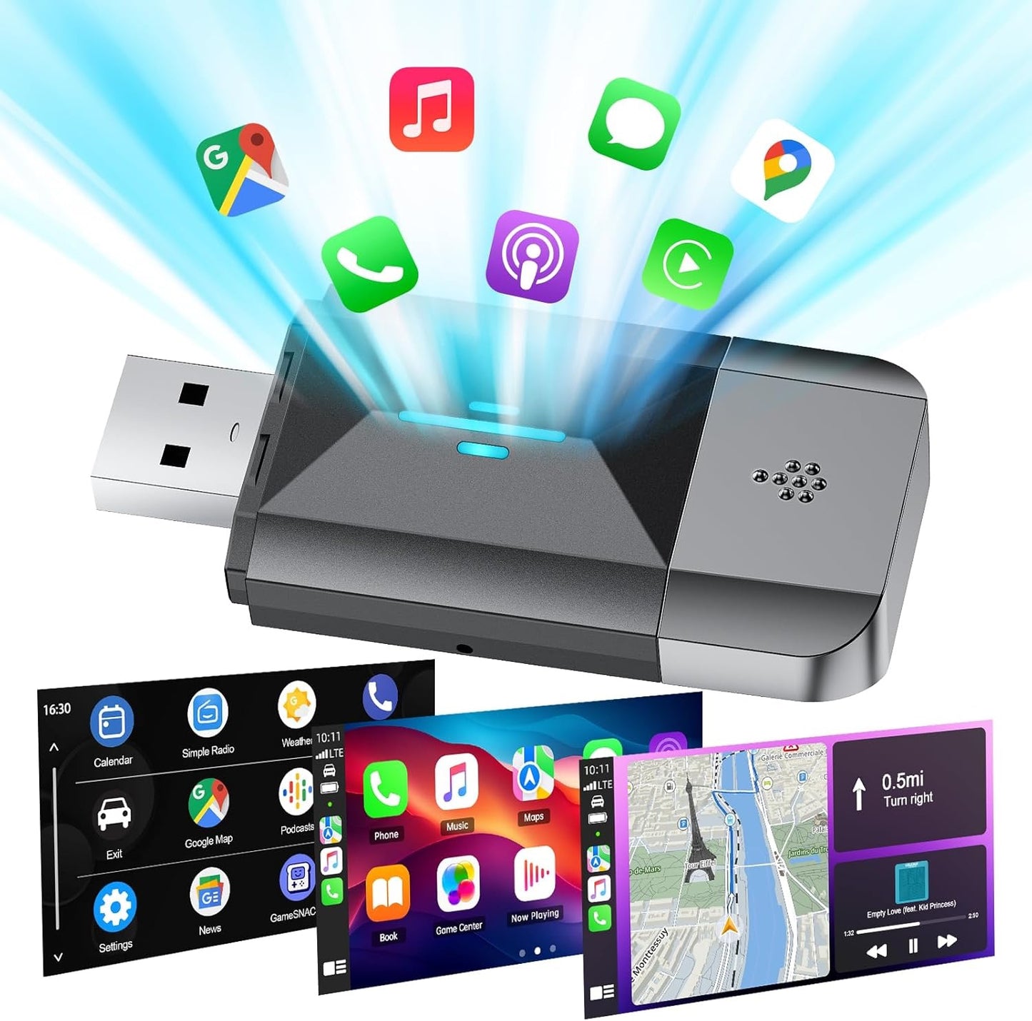 Wireless Carplay Adapter 2 in 1 for Apple CarPlay & Android Auto,Wireless CarPlay Dongle Converts Wired to Wireless,Compatible with Cars from 2016,Plug & Play, Supports iOS 10+& Android 11+