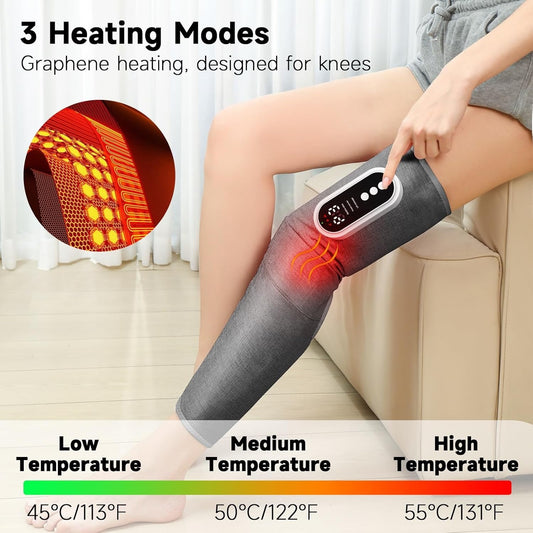 Cordless Leg Massager, Electric Leg Airbag Massager with 3 Modes & Intensity & Knee Heating, with LCD Display, Lymphatic Drainage Massagers with 15 Minutes Timer - Single
