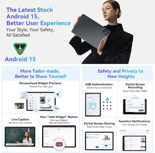 2025 Newest Android 15 AI Tablet,11 Inch Android Tablets With SIM Card Slot,24GB RAM+256GB ROM(TF 2TB),5G WIFI|Octa-Core|8000 mAH|Widevine L1| Netflix|8MP+16MP|Bluetooth 5.0|GPS,2-Year Warranty-Grey