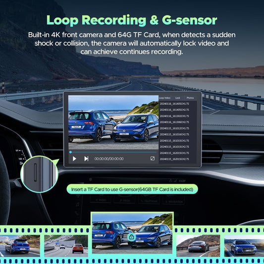 Wireless Car Stereo for Apple CarPlay Android Auto, 9 Inch Portable Car Audio Receiver with 4K Dash Cam, 1080P Rear Camera, Carplay Screen Radio with Bluetooth 5.0/Mirror Link/Siri/GPS/FM/AUX